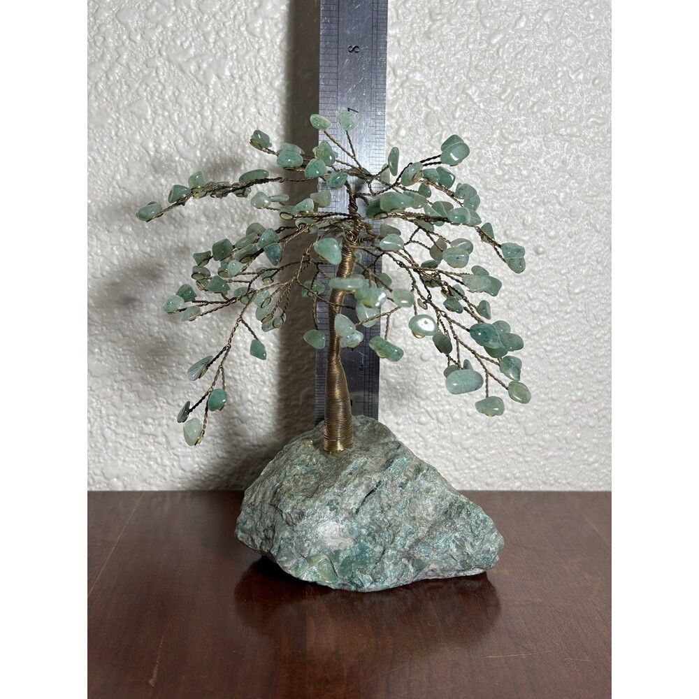 Vtg Handcrafted Aventurine Stone Gem Tree 7” Tall Budd Stone (African Jade) Base - Picture 6 of 11